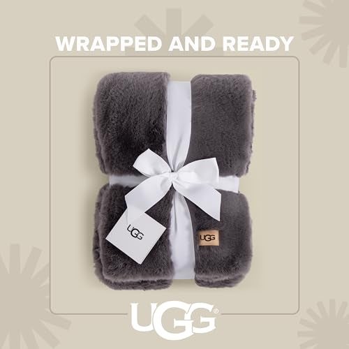 UGG Euphoria Faux Fur Throw Blanket, Oversized Soft Throw for Bed or Couch, Luxury Bedroom Decor, Plush Blankets, Machine Washable, 50-inch x 70-inch, Charcoal Grey - Image 3