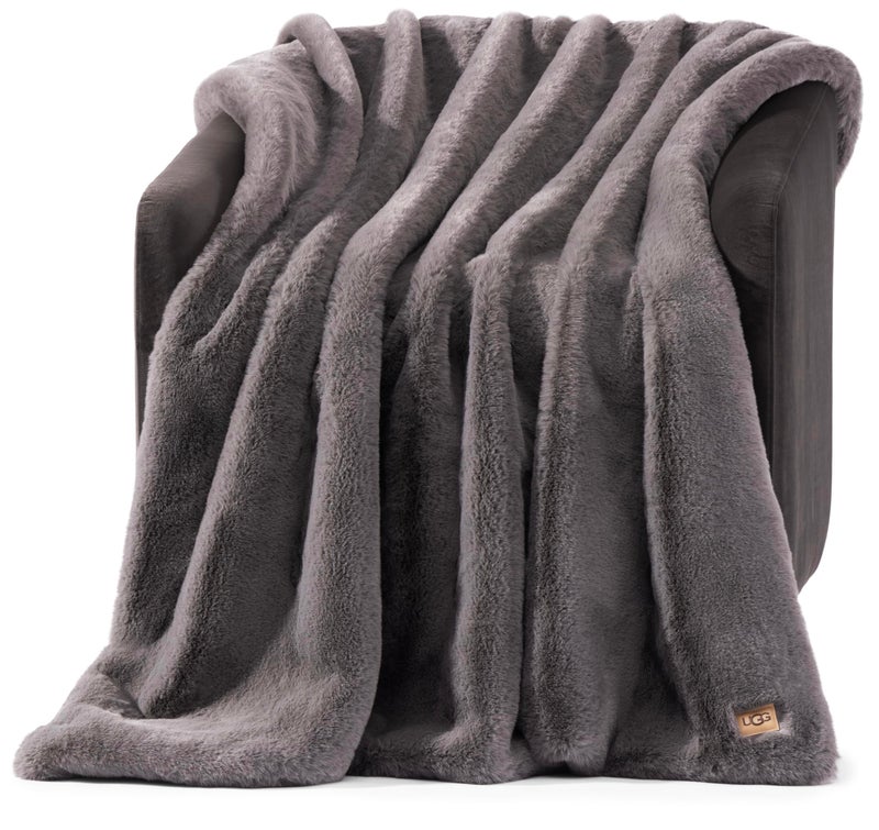 UGG Euphoria Faux Fur Throw Blanket, Oversized Soft Throw for Bed or Couch, Luxury Bedroom Decor, Plush Blankets, Machine Washable, 50-inch x 70-inch, Charcoal Grey - Image 1
