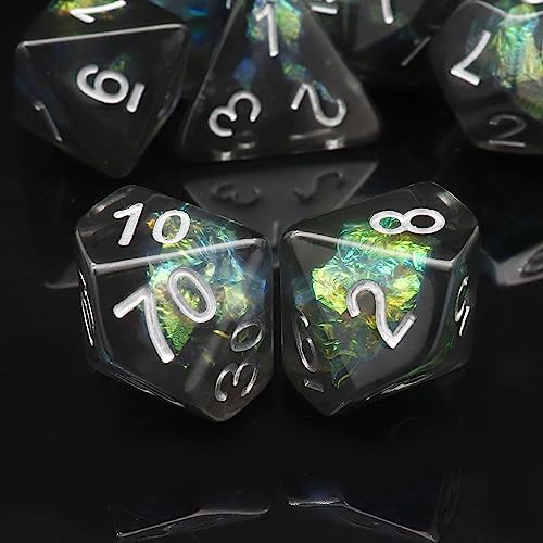 Haxtec DND Dice Set 7PCS Resin Dice Set Black with Iridescent Mylar Inclusion Polyhedral DD Dice for Roleplaying Dice Games Compatible with Dungeons and Dragons - Image 5