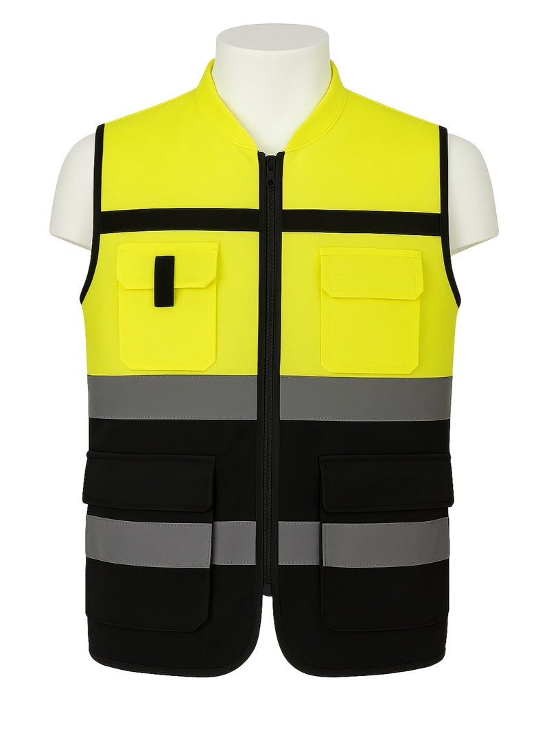 High Visibility Engineer Vest - Reflective Safety Vest with Pockets – Yellow/Black - Image 2