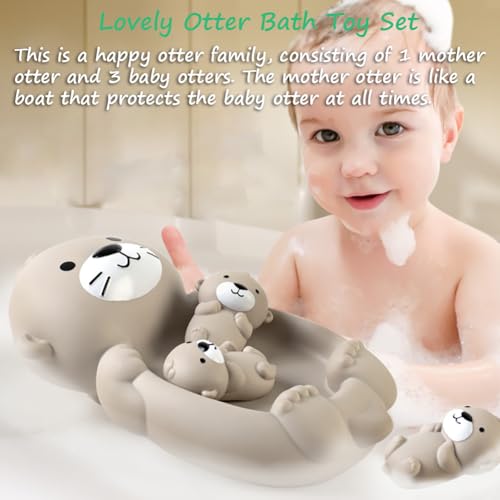 Miracland Otter Bath Toy Set Mother and 3 Baby Otters Lovely Family Tub Toy ParentChild Floating Water Toy Soft Squeeze Bathtub Toy for Babies - Image 5