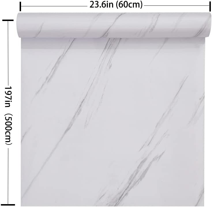 HELLKIT Glossy Marble Paper Granite Gray/White Wallpaper Peel and Stick Wallpaper Self Adhesive Removable Wallpapers 23.6″ ×197″ Waterproof Countertop Paper for Cabinet Countertop Furniture Kitchen Viny Film - Image 3