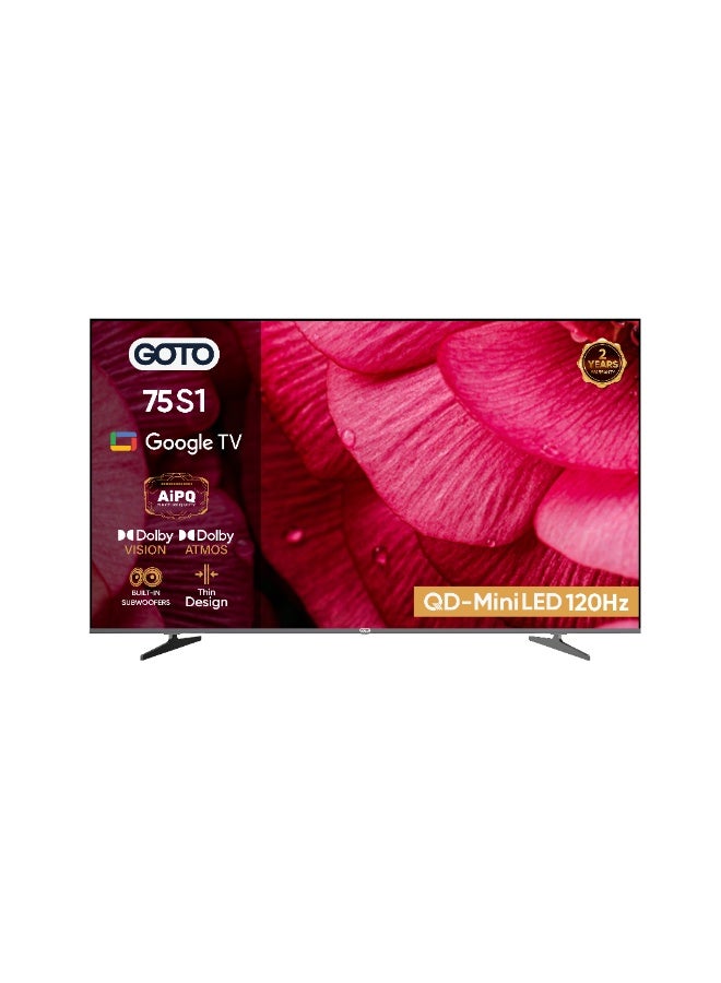 GOTO Home 75 Inch Smart TV | QD-miniLED | Frameless | 4K UHD | 120Hz Game Booster Mode | Official Google TV | Quad-Core Processor | 20W Built-In Subwoofer | Voice Control | 2.4/5GHz WiFi | Chromecast - Image 1