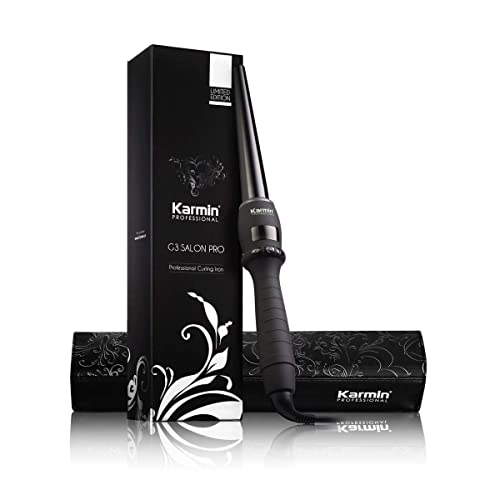 KARMIN G3 Salon Pro Clipless Tourmaline Ceramic Hair Curling Wand Iron Tapered Barrel for 1/2-1-inch Curls, Professional Hot Curler, Beach Waver, Quick Fast Heat, Dual Voltage, Black - Image 1