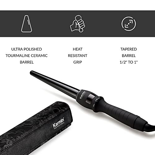 KARMIN G3 Salon Pro Clipless Tourmaline Ceramic Hair Curling Wand Iron Tapered Barrel for 1/2-1-inch Curls, Professional Hot Curler, Beach Waver, Quick Fast Heat, Dual Voltage, Black - Image 2