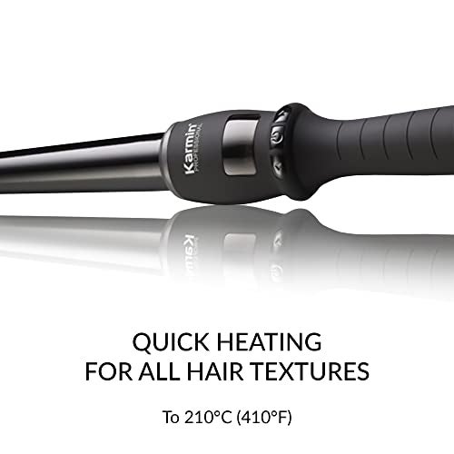 KARMIN G3 Salon Pro Clipless Tourmaline Ceramic Hair Curling Wand Iron Tapered Barrel for 1/2-1-inch Curls, Professional Hot Curler, Beach Waver, Quick Fast Heat, Dual Voltage, Black - Image 4