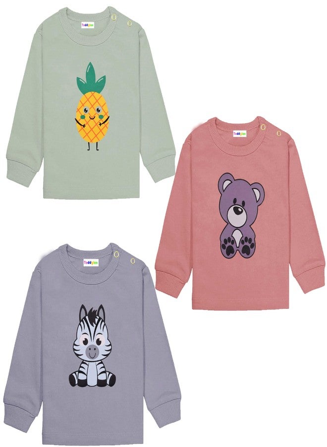 Toddylon T Shirts for Baby Boys & Baby Girls Full Sleeve Cotton Tees Regular Fit Tops | Casual T-Shirts | Sweatshirts | Kids Top (Tshirts Only) (12-18 Months, Pack of 3), Multicolor - Image 2