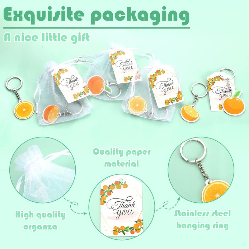 Sureio Little Cutie Baby Shower Party Favors Includes Orange Keychains White Organza Bags Thank You Tags Fruit Theme Party Favors School Rewards for Birthday Bridal Wedding Party Return Gifts 24 Sets - Image 3