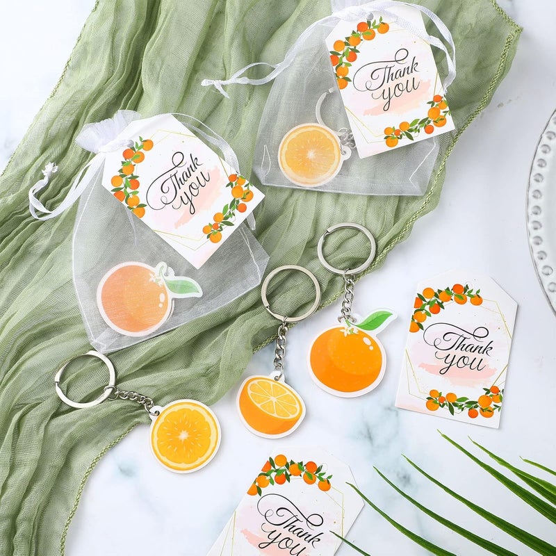 Sureio Little Cutie Baby Shower Party Favors Includes Orange Keychains White Organza Bags Thank You Tags Fruit Theme Party Favors School Rewards for Birthday Bridal Wedding Party Return Gifts 24 Sets - Image 5