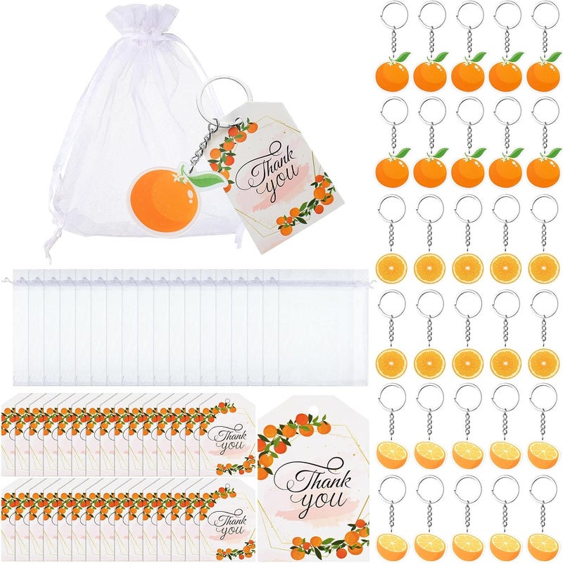 Sureio Little Cutie Baby Shower Party Favors Includes Orange Keychains White Organza Bags Thank You Tags Fruit Theme Party Favors School Rewards for Birthday Bridal Wedding Party Return Gifts 24 Sets - Image 1