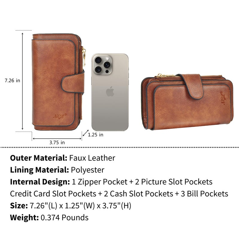 NGIL Women Wallet Faux Leather RFID Trifold, High Capacity Women Wallet, Multi Credit Card Holder Organizer Ladies Clutch, Faux Leather Vintage Wallet (Brown) - Image 3