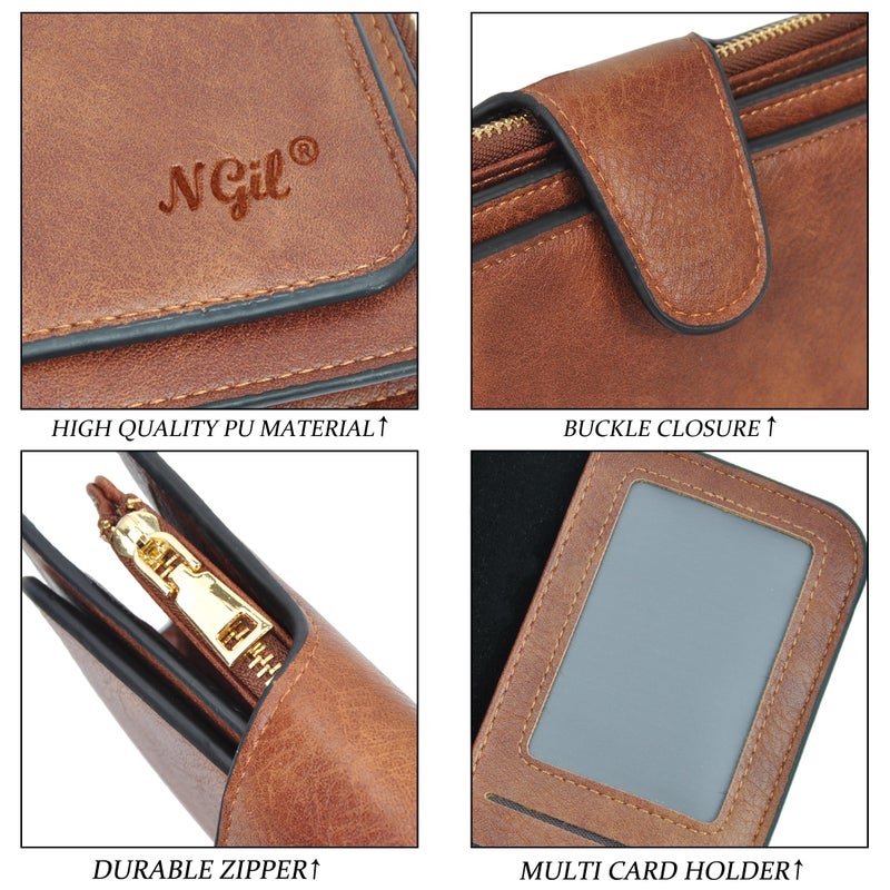 NGIL Women Wallet Faux Leather RFID Trifold, High Capacity Women Wallet, Multi Credit Card Holder Organizer Ladies Clutch, Faux Leather Vintage Wallet (Brown) - Image 5