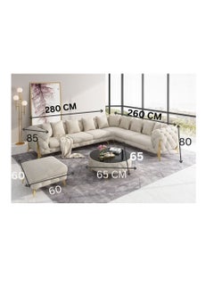Maharat Al Bahar Luxury Purple Velvet Chesterfield Sofa Set – 6-Seater L-Shaped Sectional Sofa with Golden Legs, Traditional Tufted Design for Elegant Living Room  - Image 2