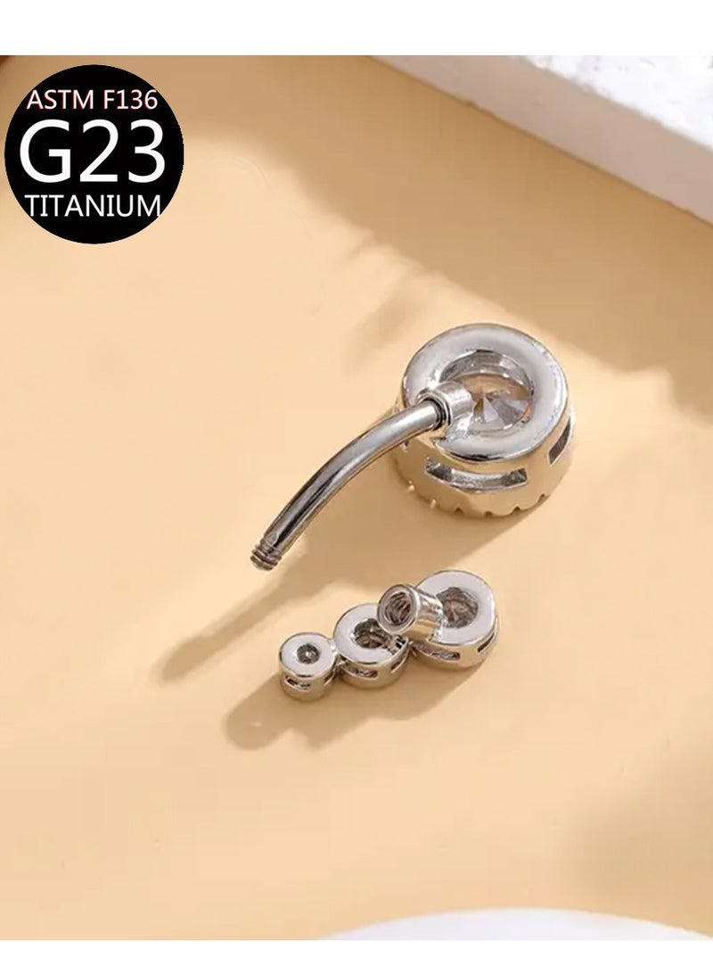 زر بطن فضي من التيتانيوم الطبي - مرصع بـ zirconia البراق ومضاد للحساسية بشكل كامل. بجودة طبية تناسب البشرة الحساسة، ولمسة فاخرة للبيكيني والحفلات