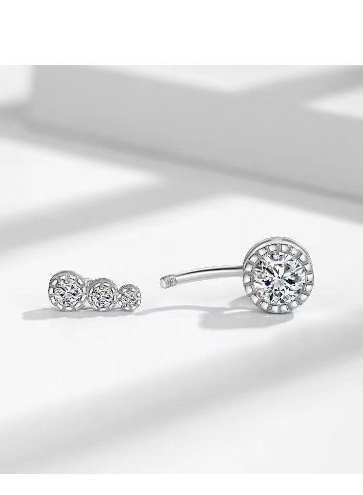 زر بطن فضي من التيتانيوم الطبي - مرصع بـ zirconia البراق ومضاد للحساسية بشكل كامل. بجودة طبية تناسب البشرة الحساسة، ولمسة فاخرة للبيكيني والحفلات