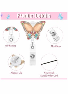 Y&D Rhinestone Retractable Badge Holder Reel, Cute Animals Handmade Bling ID Holders with Clip, Name Card for Volunteer Nurses Doctors Teachers, 5 Pieces (Butterfly Style)  - Image 4