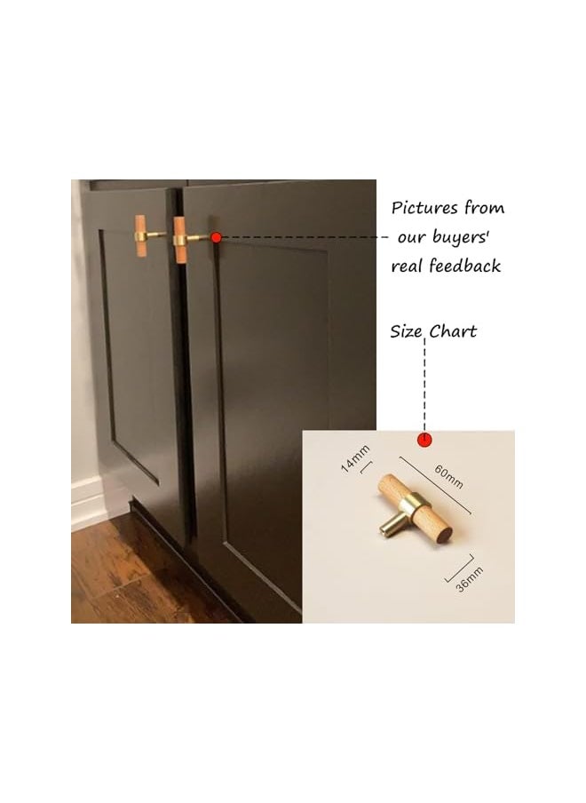 PROMASS promass 4pcs Solid Wood Brass Dresser Knobs,Modern Wooden Gold Pull Handles and Knobs for Kitchen Cabinet Handles 2.36" Single Hole Drawer Knobs  - Image 2