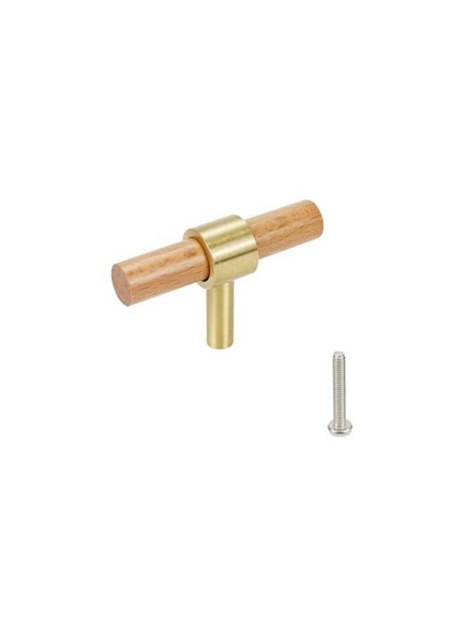 PROMASS promass 4pcs Solid Wood Brass Dresser Knobs,Modern Wooden Gold Pull Handles and Knobs for Kitchen Cabinet Handles 2.36" Single Hole Drawer Knobs  - Image 3