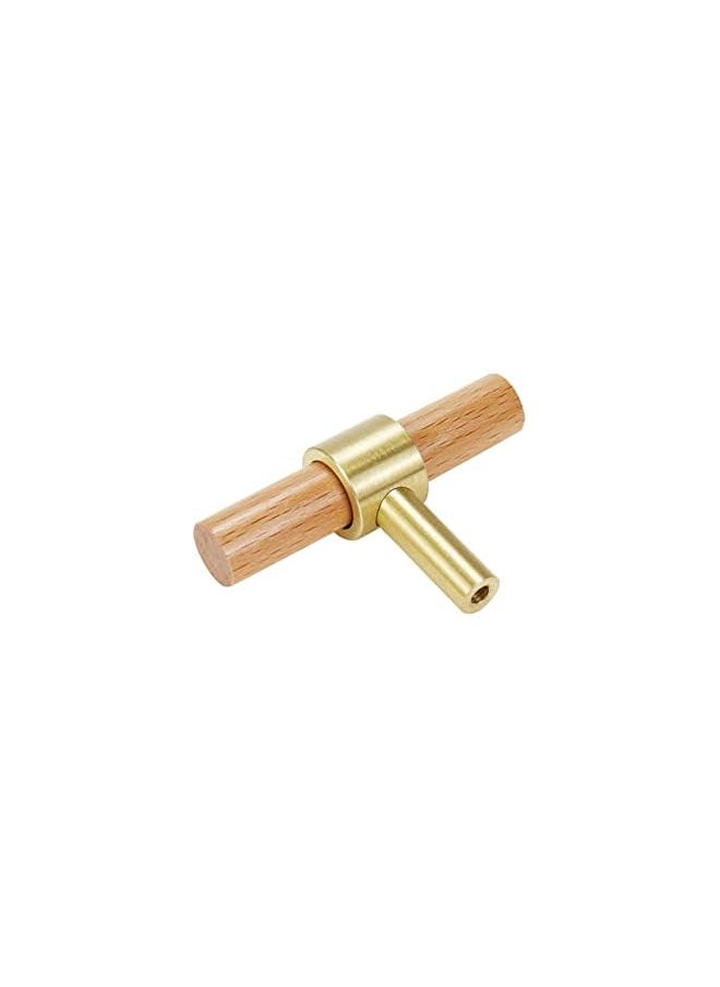 PROMASS promass 4pcs Solid Wood Brass Dresser Knobs,Modern Wooden Gold Pull Handles and Knobs for Kitchen Cabinet Handles 2.36" Single Hole Drawer Knobs  - Image 5