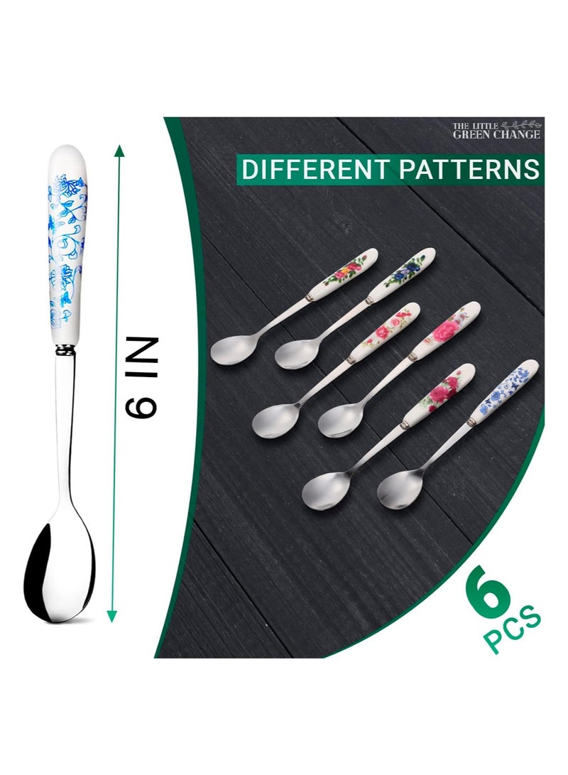 Joyelink Coffee Spoons for Coffee Bar 6Pcs - Chinese Floral Stainless Steel Spoons Kitchen Set Tea Spoons Silverware Set - Ice Cream Spoon Cake Tableware Set Coffee Stirrers Reusable Dessert Spoons for Tea Set - Image 2