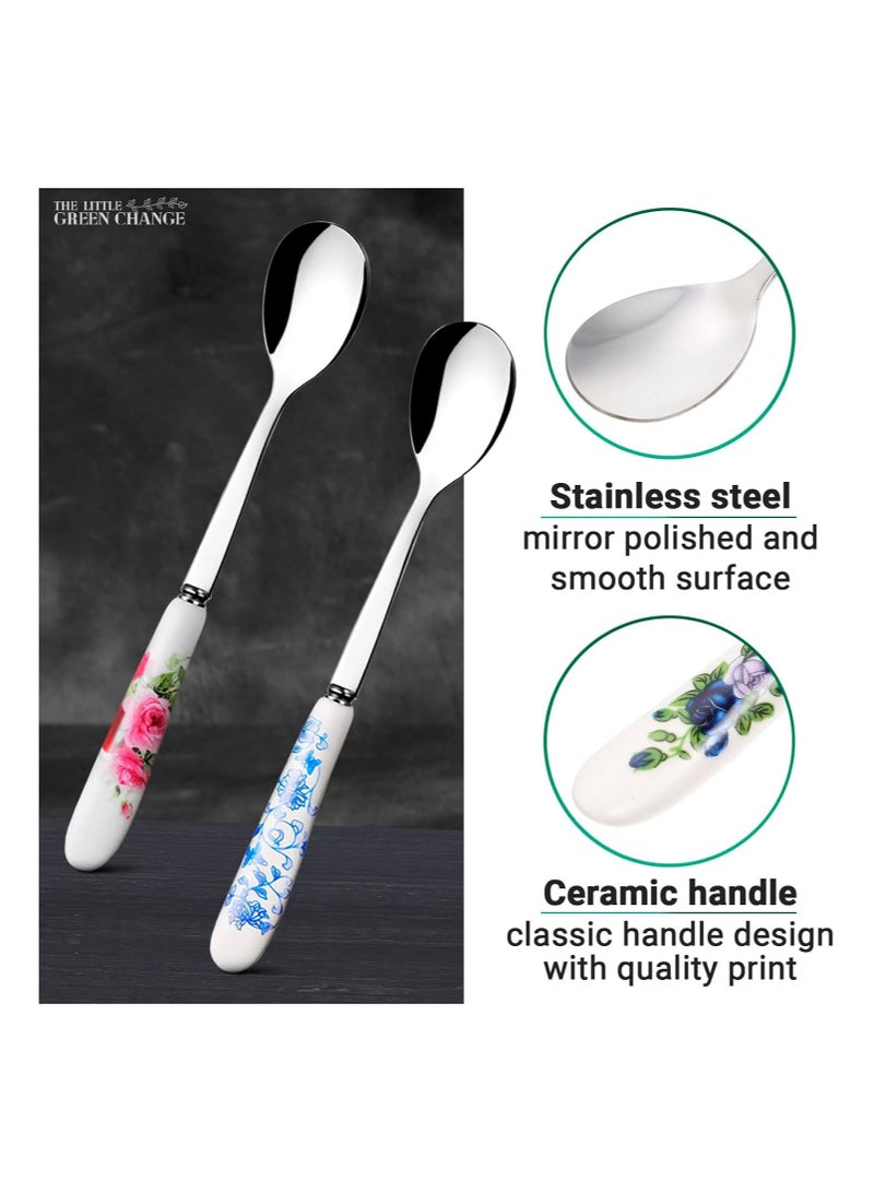 Joyelink Coffee Spoons for Coffee Bar 6Pcs - Chinese Floral Stainless Steel Spoons Kitchen Set Tea Spoons Silverware Set - Ice Cream Spoon Cake Tableware Set Coffee Stirrers Reusable Dessert Spoons for Tea Set - Image 3