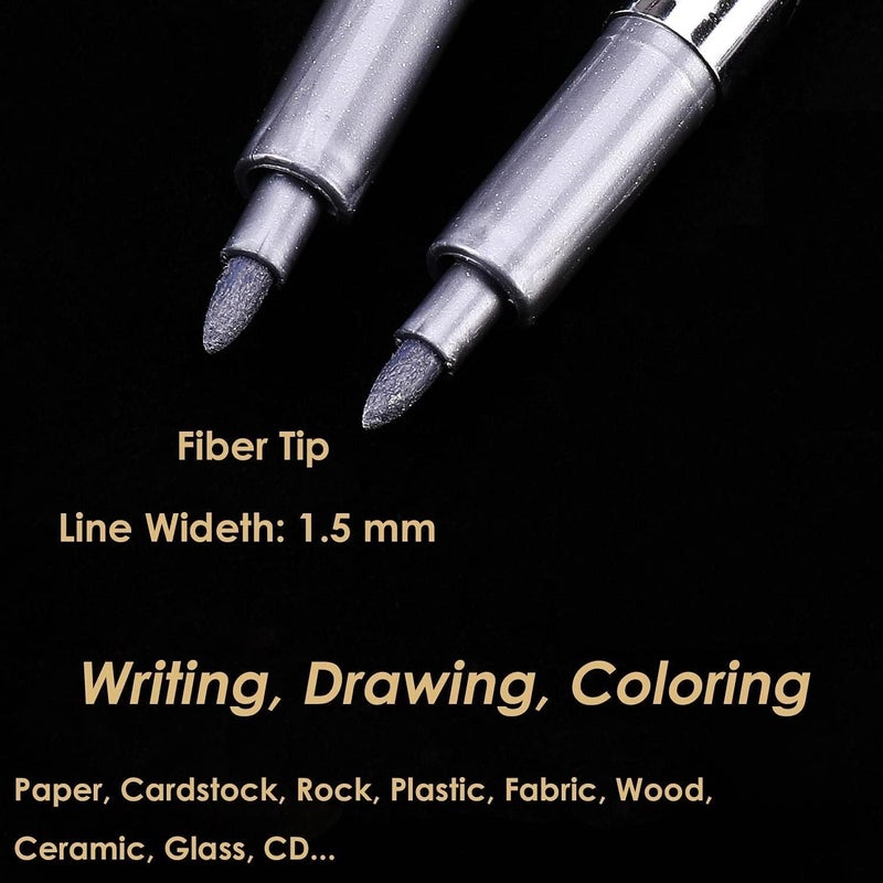 Definite Metallic Craftwork Pen 1.5Mm Nib Silver&Golden Pen For Application On Paper,Cloth,Leather,Plastic,Glass,Ceramics,Cds Etc. Marker Ink (Pack Of 4,Golden,Silver),round - Image 5