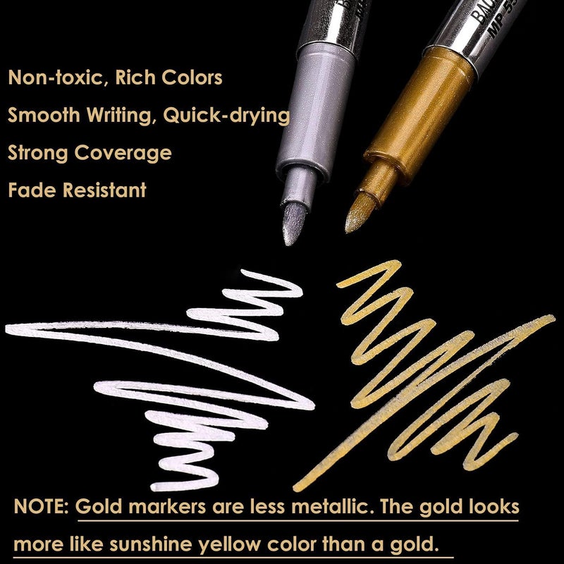 Definite Metallic Craftwork Pen 1.5Mm Nib Silver&Golden Pen For Application On Paper,Cloth,Leather,Plastic,Glass,Ceramics,Cds Etc. Marker Ink (Pack Of 4,Golden,Silver),round - Image 2