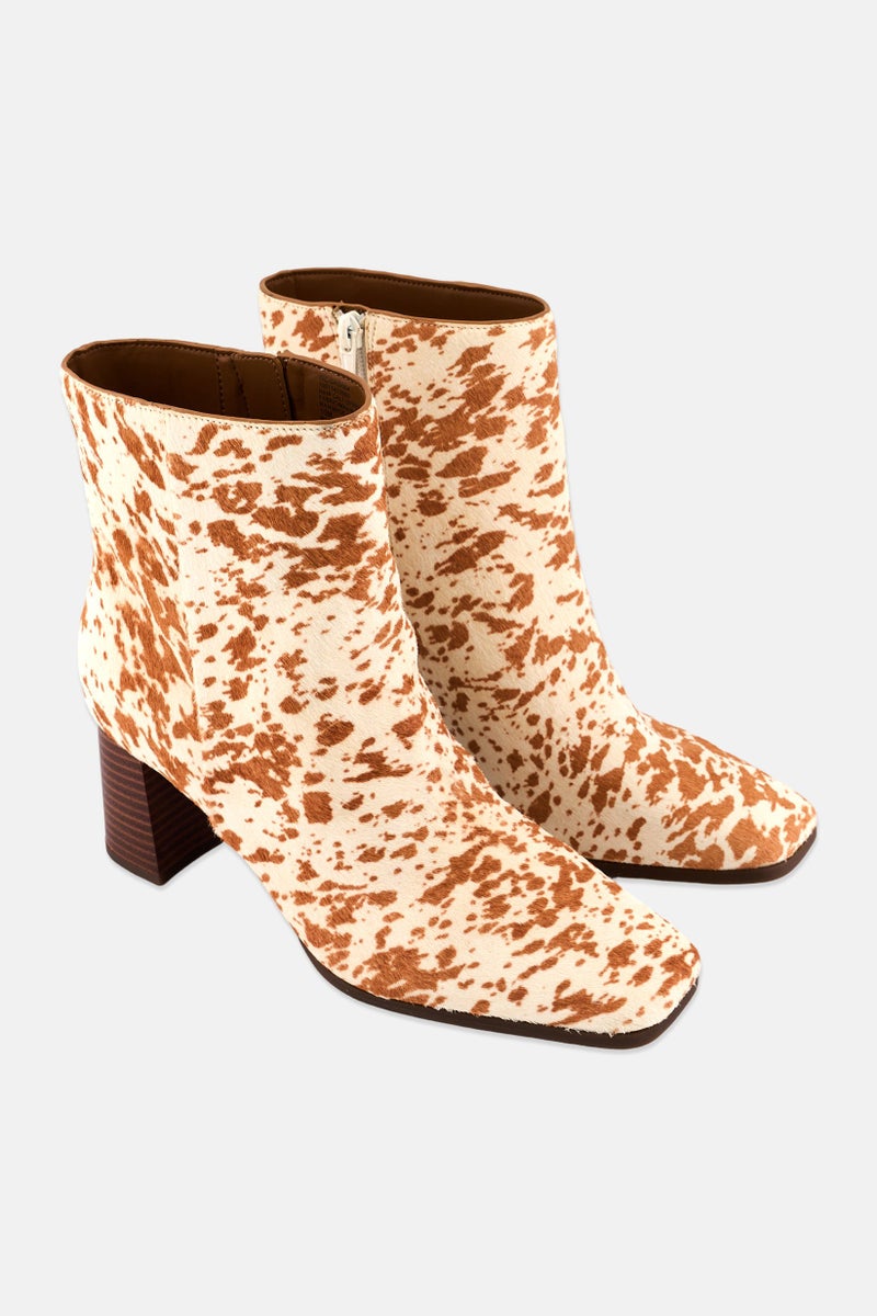 INC Women Medium Animal Print Zipper Closure Ankle Boots, Brown - Image 1