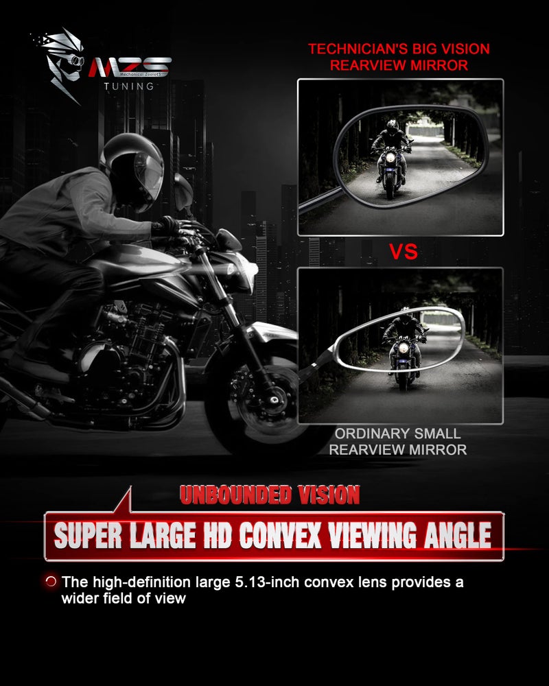 MZS Black â€‹Motorcycle Mirrors 10MM, Heavy Duty Aluminum Universal Motorbike Rear View Side Mirror Adjustable Compatible with Street Naked Bike Touring Cruiser Chopper - Image 4