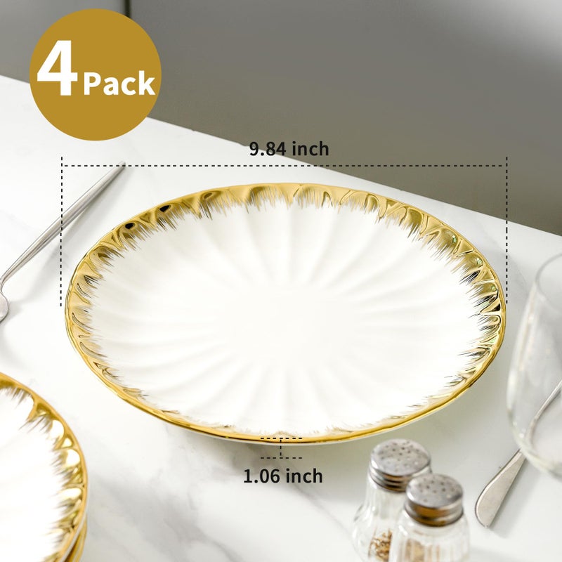 LETAOTAO Dinner Plates, Ceramic dinner plates Set of 4, White Dinner Plate with Gold Rim, 10 Inch Dinnerware Dish Set for Kitchen Round Salad-Plates, Dessert Appetizer plate Serving Dishes for Parties - Image 2