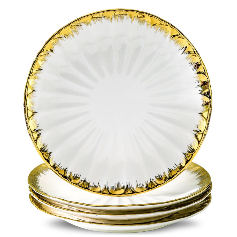 LETAOTAO Dinner Plates, Ceramic dinner plates Set of 4, White Dinner Plate with Gold Rim, 10 Inch Dinnerware Dish Set for Kitchen Round Salad-Plates, Dessert Appetizer plate Serving Dishes for Parties - Image 1