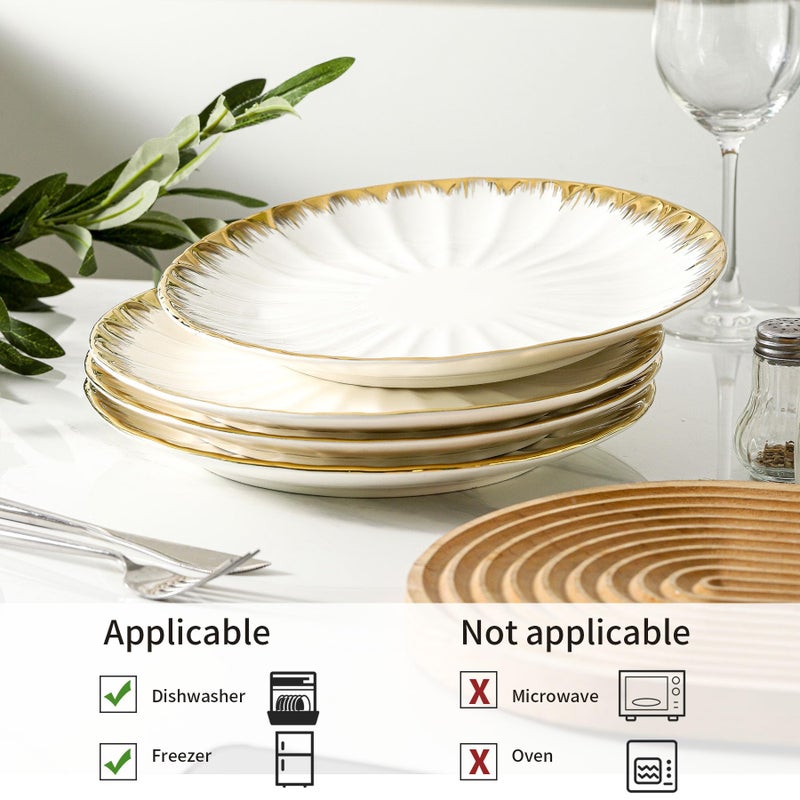 LETAOTAO Dinner Plates, Ceramic dinner plates Set of 4, White Dinner Plate with Gold Rim, 10 Inch Dinnerware Dish Set for Kitchen Round Salad-Plates, Dessert Appetizer plate Serving Dishes for Parties - Image 3