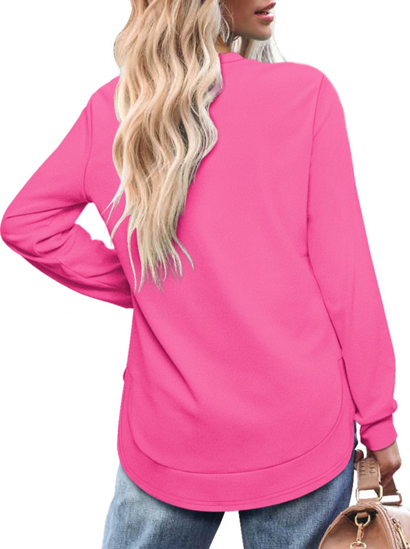 OFEEFAN Going Out Tops for Women Long Sleeve Fall Clothes for Women 2023 Hot Pink Top 2XL - Image 4