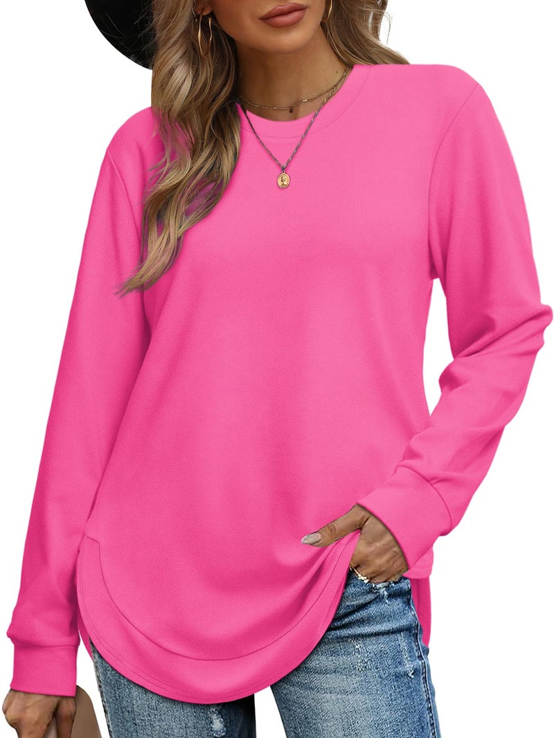 OFEEFAN Going Out Tops for Women Long Sleeve Fall Clothes for Women 2023 Hot Pink Top 2XL - Image 2