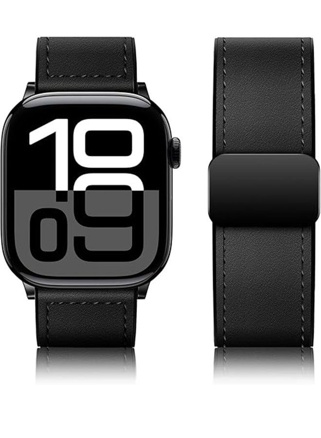 Qimela Magnetic Leather Strap Compatible With Apple Watch Band 38mm 40mm 41mm 42mm Top Grain Genuine Leather Wristband For Men Women for IWatch Series 10 9 8 7 6 5 4 3 2 1 SE SE  - Image 1