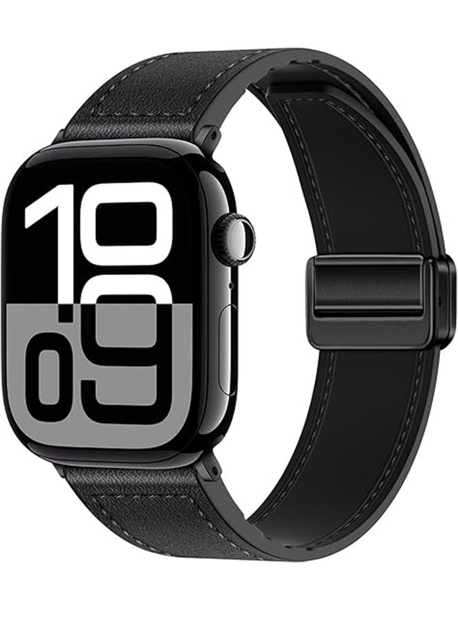 Qimela Magnetic Leather Strap Compatible With Apple Watch Band 38mm 40mm 41mm 42mm Top Grain Genuine Leather Wristband For Men Women for IWatch Series 10 9 8 7 6 5 4 3 2 1 SE SE  - Image 2