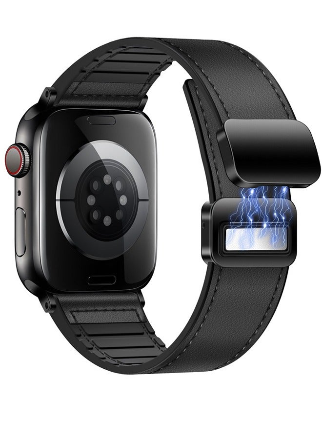 Qimela Magnetic Leather Strap Compatible With Apple Watch Band 38mm 40mm 41mm 42mm Top Grain Genuine Leather Wristband For Men Women for IWatch Series 10 9 8 7 6 5 4 3 2 1 SE SE  - Image 4