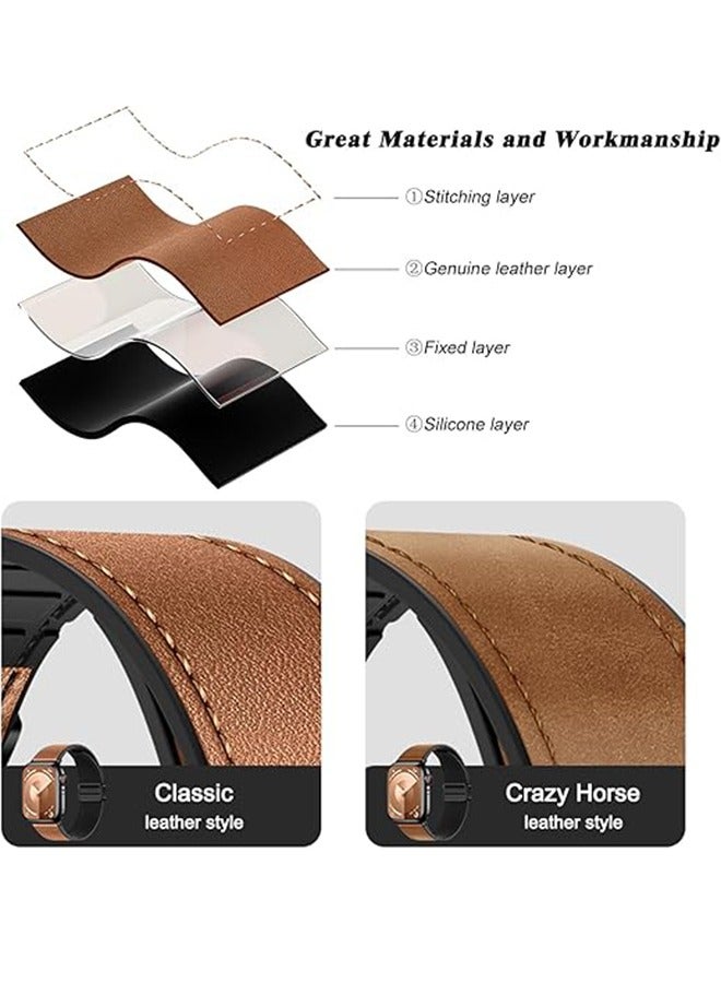 Qimela Magnetic Leather Strap Compatible With Apple Watch Band 38mm 40mm 41mm 42mm Top Grain Genuine Leather Wristband For Men Women for IWatch Series 10 9 8 7 6 5 4 3 2 1 SE SE  - Image 5
