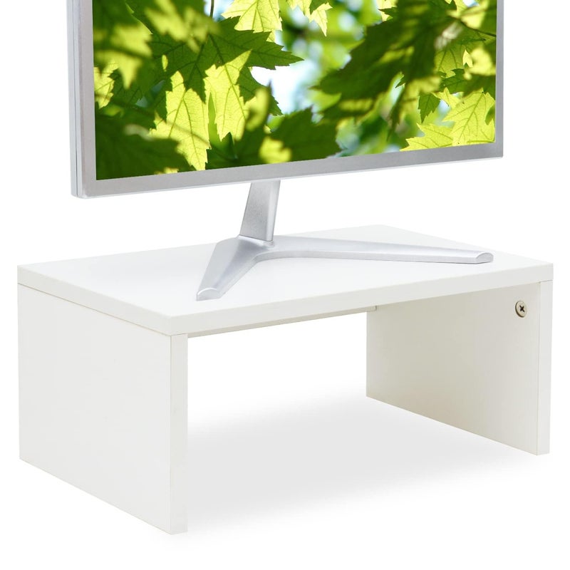TEAMIX 6.7 inch Height Monitor Stand Riser, Wood Monitor Riser with Storage for Desk Small Monitor Stand TV/Screen/PC/Laptop Riser Computer Stand Desktop Shelf (White-Higher) - Image 1