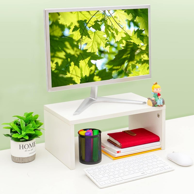 TEAMIX 6.7 inch Height Monitor Stand Riser, Wood Monitor Riser with Storage for Desk Small Monitor Stand TV/Screen/PC/Laptop Riser Computer Stand Desktop Shelf (White-Higher) - Image 3