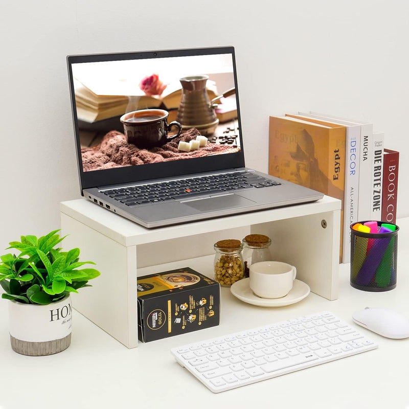 TEAMIX 6.7 inch Height Monitor Stand Riser, Wood Monitor Riser with Storage for Desk Small Monitor Stand TV/Screen/PC/Laptop Riser Computer Stand Desktop Shelf (White-Higher) - Image 2