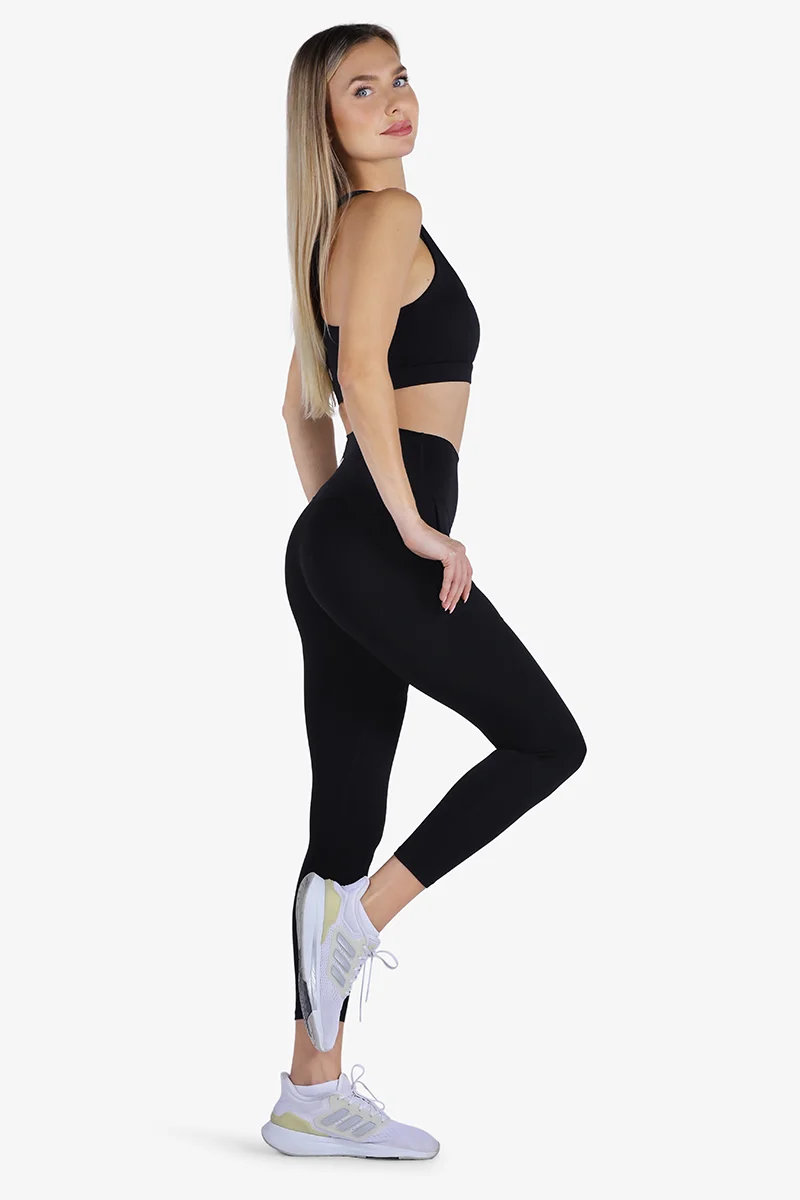 ياسيكو YesEco Women’s Black Activewear Set – Padded Sports Bra & High-Waist Stretch Pants – Sustainable Recycled Nylon & Spandex Workout Outfit for Gym, Yoga, Pilates, or Athleisure Wear