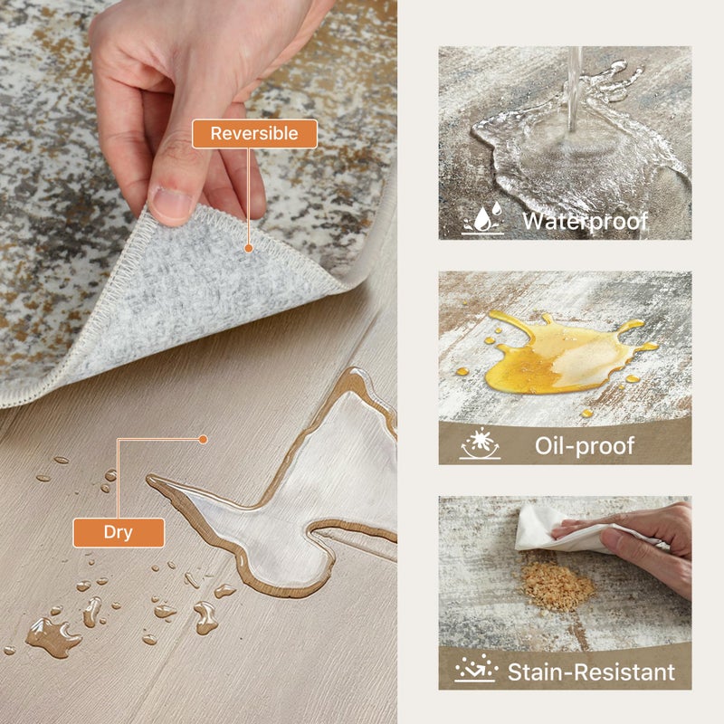 GENIMO Kitchen Rugs Sets of 3 Non Slip Washable Kitchen Mats for Floor, Waterproof Abstract Kitchen Runner Rug, Floor Mat Carpet for Hallway, Laundry, Sink, Entryway, Bathroom, Gold - Image 5