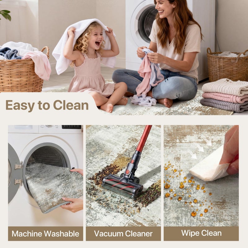 GENIMO Kitchen Rugs Sets of 3 Non Slip Washable Kitchen Mats for Floor, Waterproof Abstract Kitchen Runner Rug, Floor Mat Carpet for Hallway, Laundry, Sink, Entryway, Bathroom, Gold - Image 3