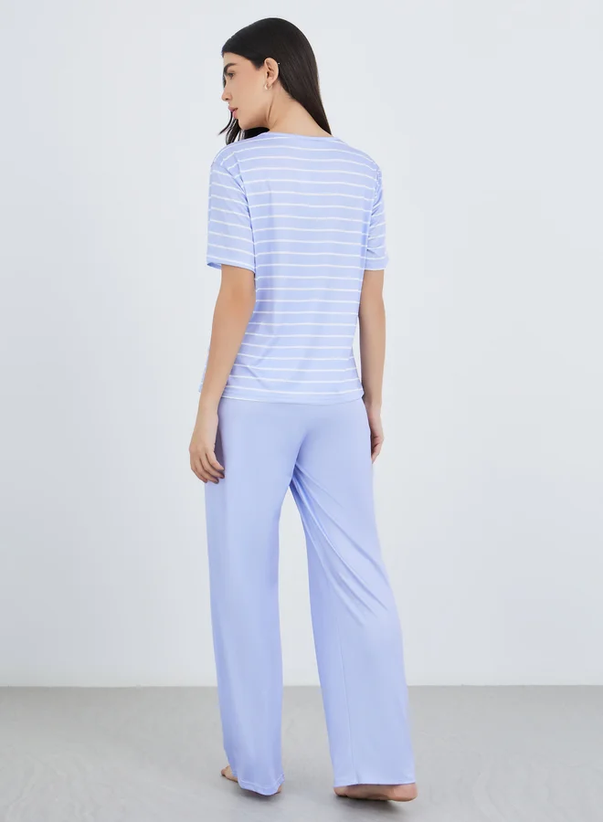Take Two Take Two Striped T-Shirt and Solid Pyjama Set