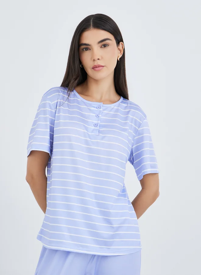 Take Two Take Two Striped T-Shirt and Solid Pyjama Set