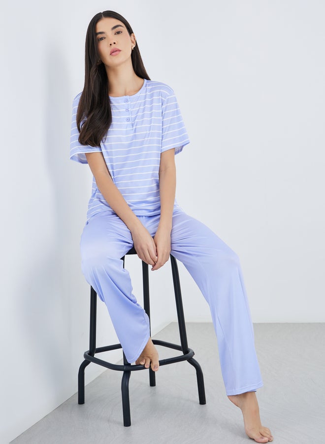 Take Two Striped T-Shirt and Solid Pyjama Set - Image 1