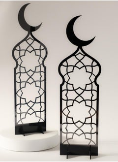 LOWHA Set of 2 Acrylic Decor Stands in Ramadan Crescent Shape with Islamic Pattern  - Image 4