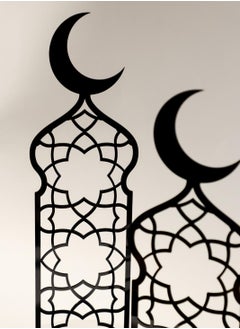 LOWHA Set of 2 Acrylic Decor Stands in Ramadan Crescent Shape with Islamic Pattern  - Image 2