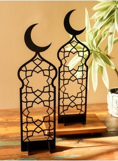 LOWHA Set of 2 Acrylic Decor Stands in Ramadan Crescent Shape with Islamic Pattern  - Image 3